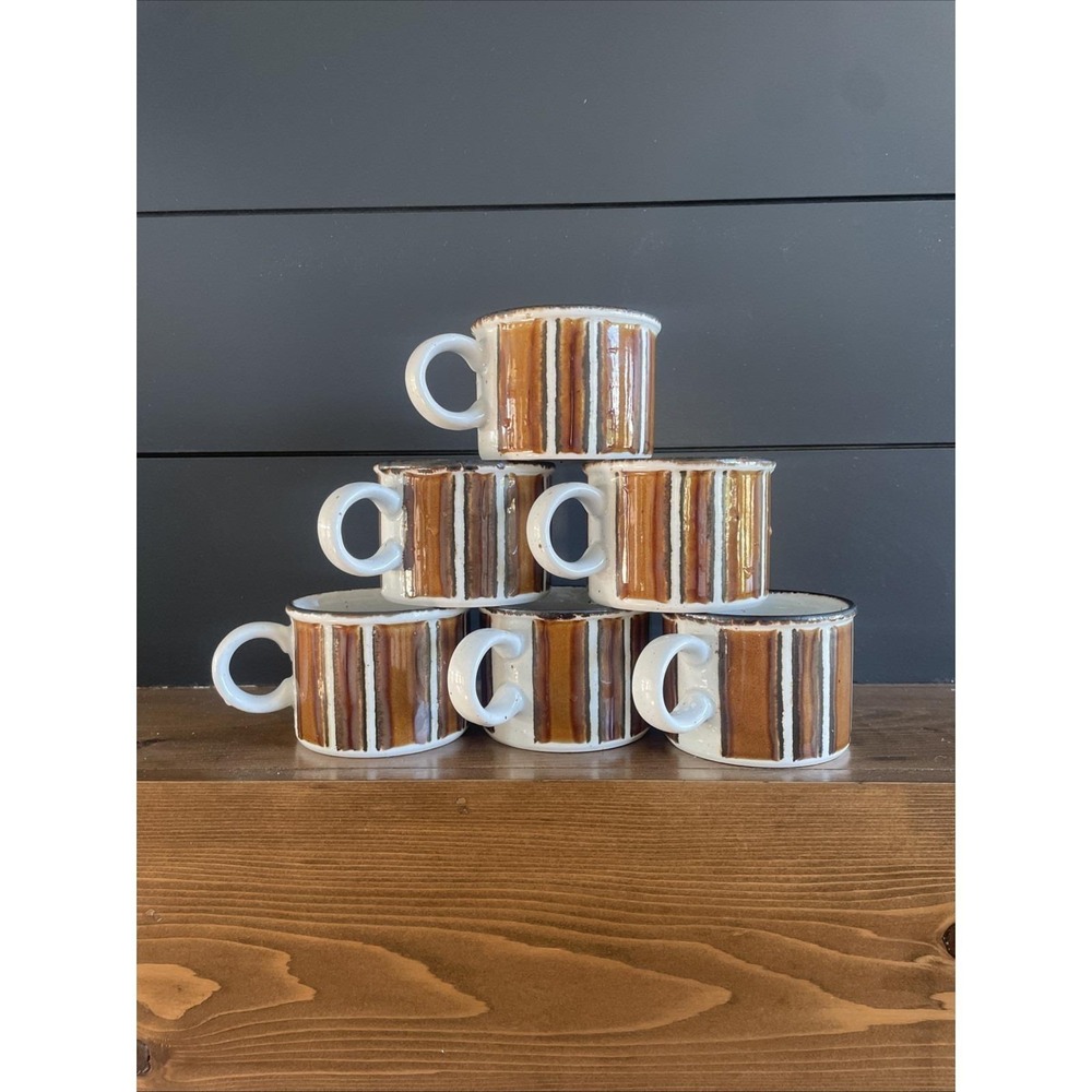 Stonehenge Midwinter Earth Cups Mugs MCM VTG Brown Stripe Speckle Lot Of 6